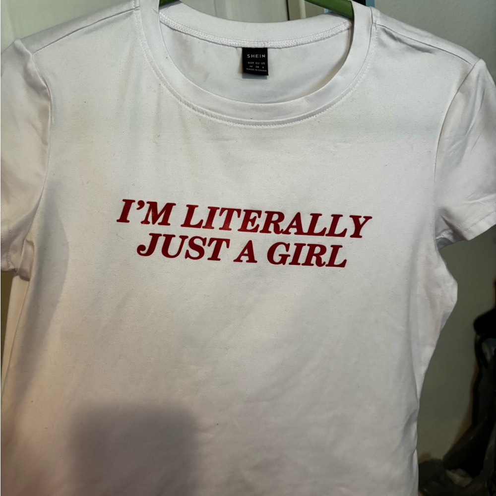SHEIN Red and White Short Sleeve Tee